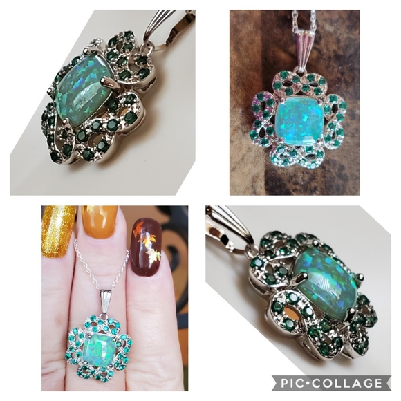 Genuine Blue Australian Fire Opal Pendant Necklace - Picture 2 of 5